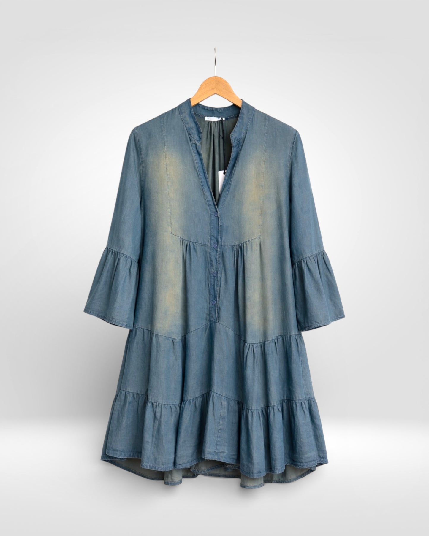 Washed Indigo Tiered Tunic Dress