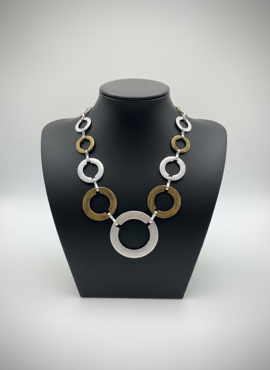 Two-Tone Circular Link Statement Necklace