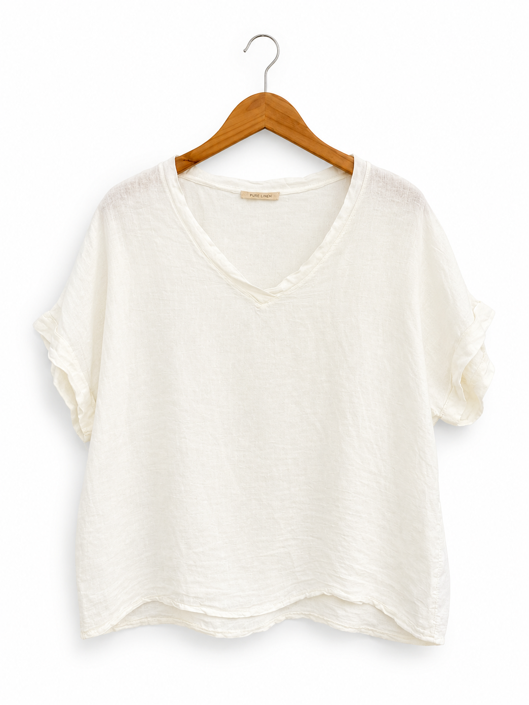 Stripe Trim Linen Top