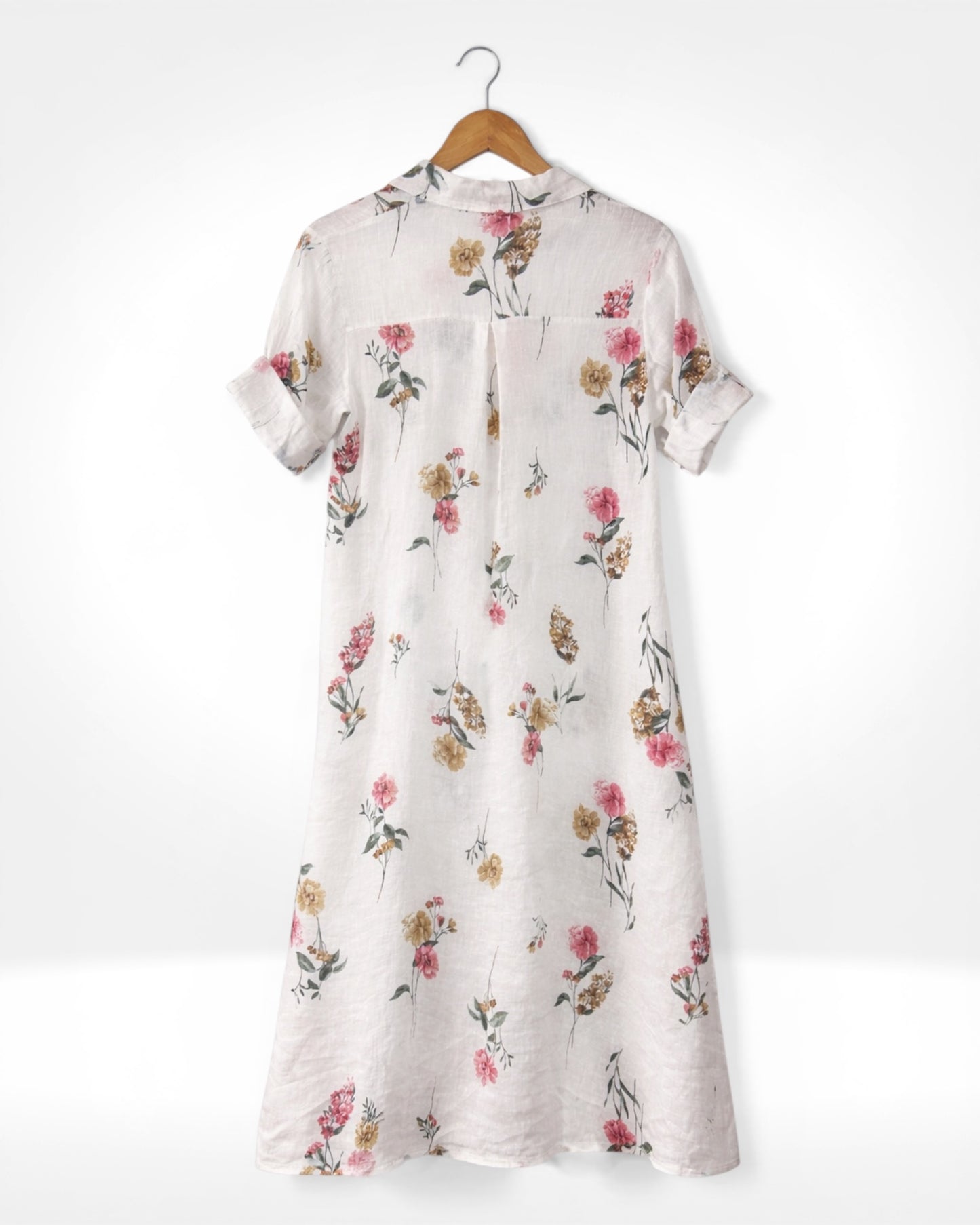 Robe chemise boutonnée en lin à imprimé floral