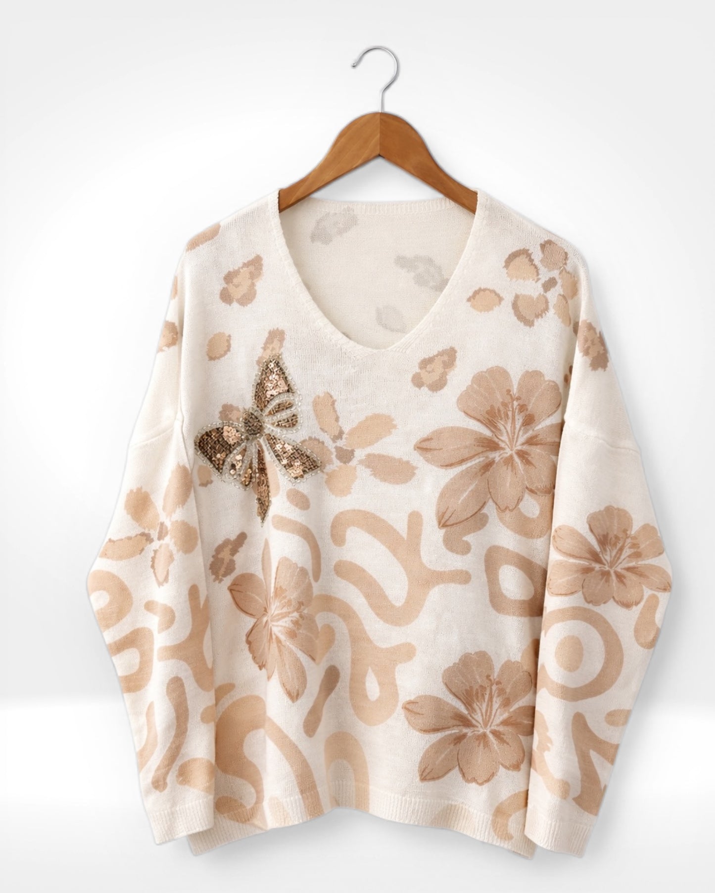 Chandail en tricot à nœud avec sequins floraux