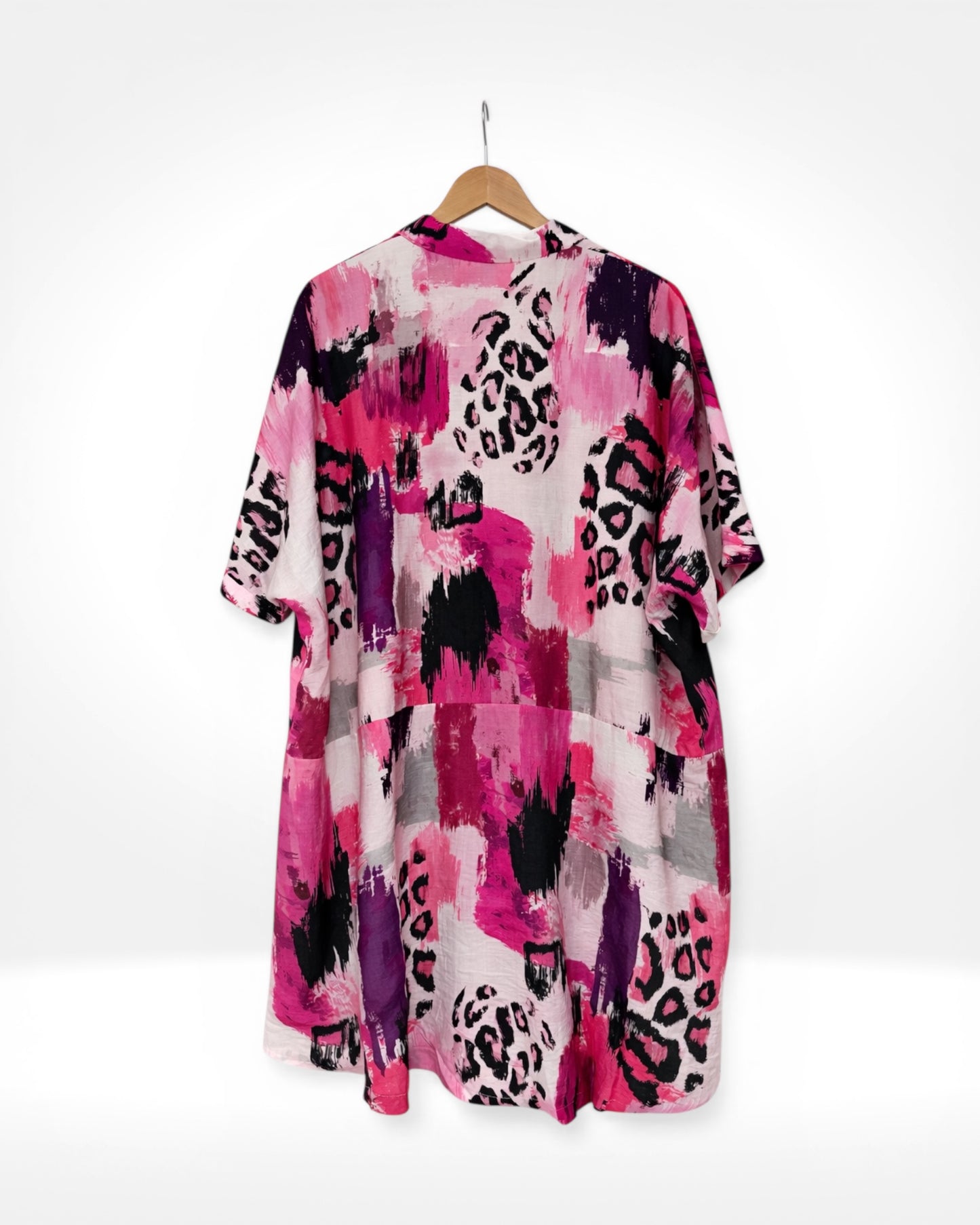 Leopard Brushstroke Button Tunic Shirt (Bella Blue)