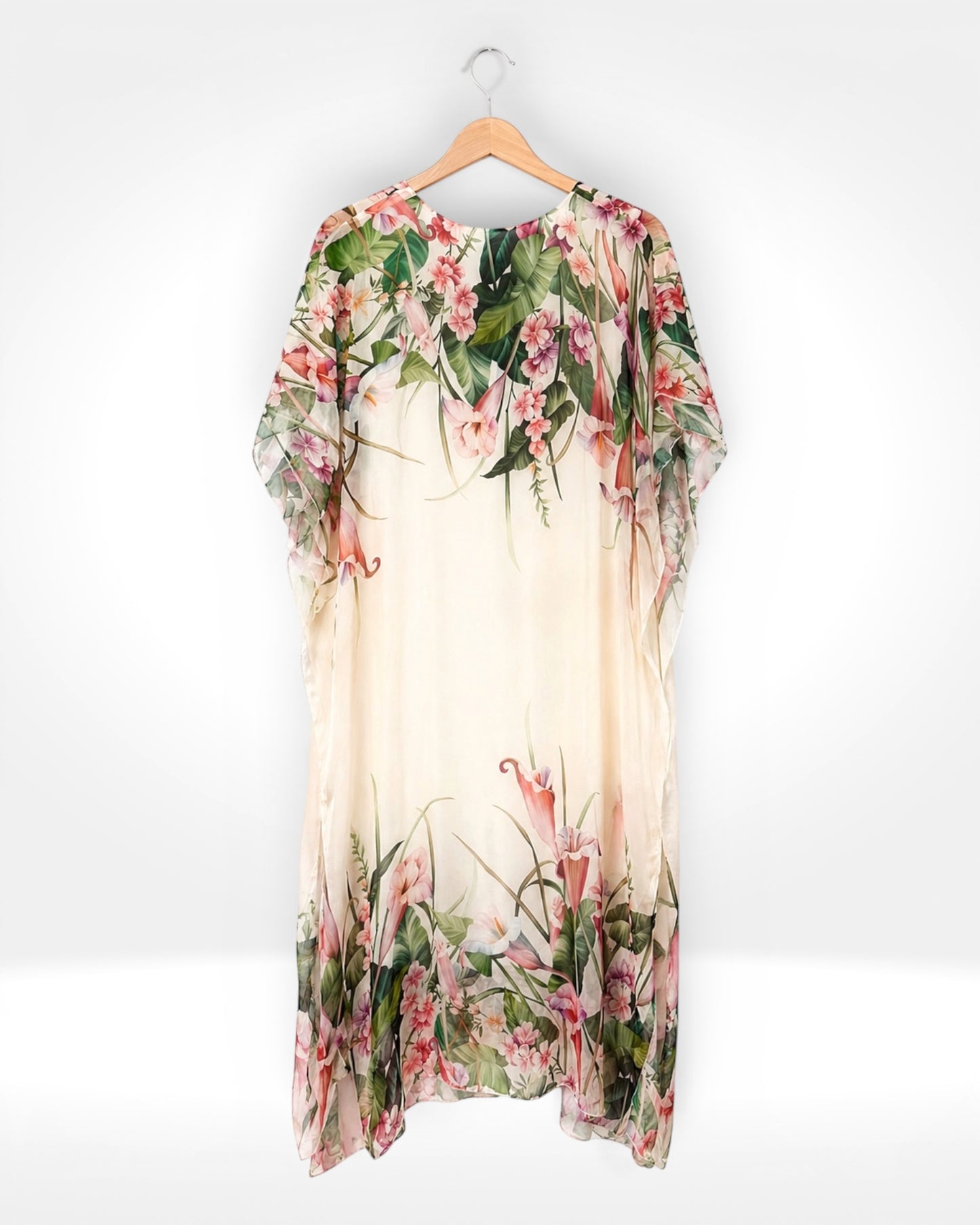 Botanical Silk Kaftan Dress