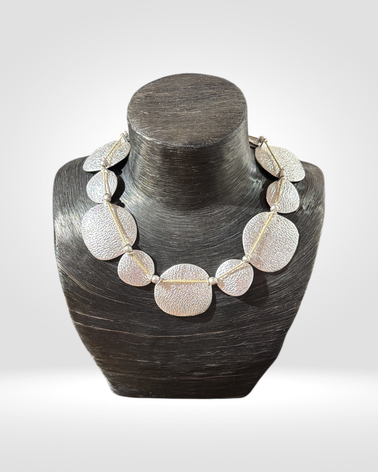 Textured Silver Disc Necklace