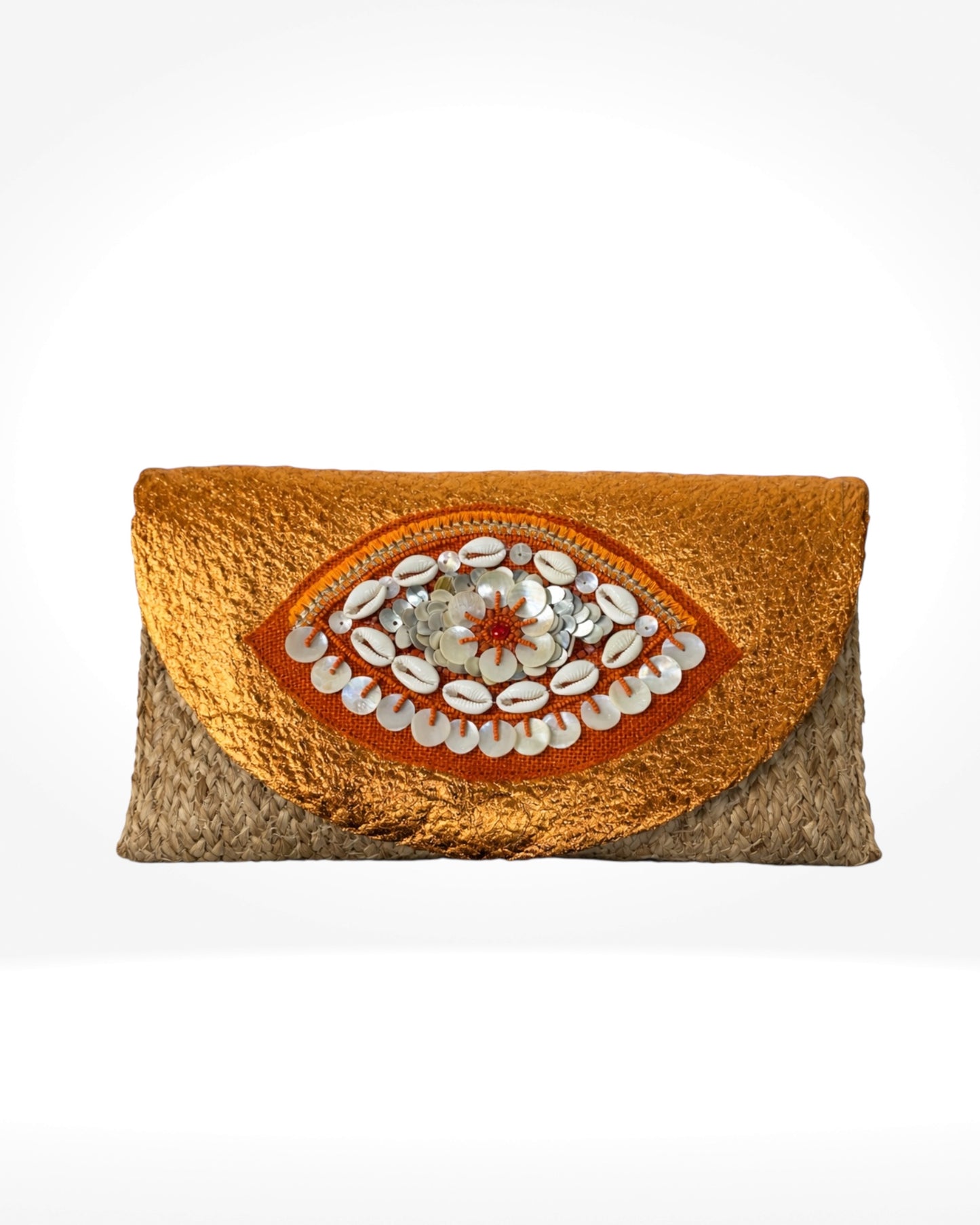 Orange Shell Eye Woven Clutch Bag