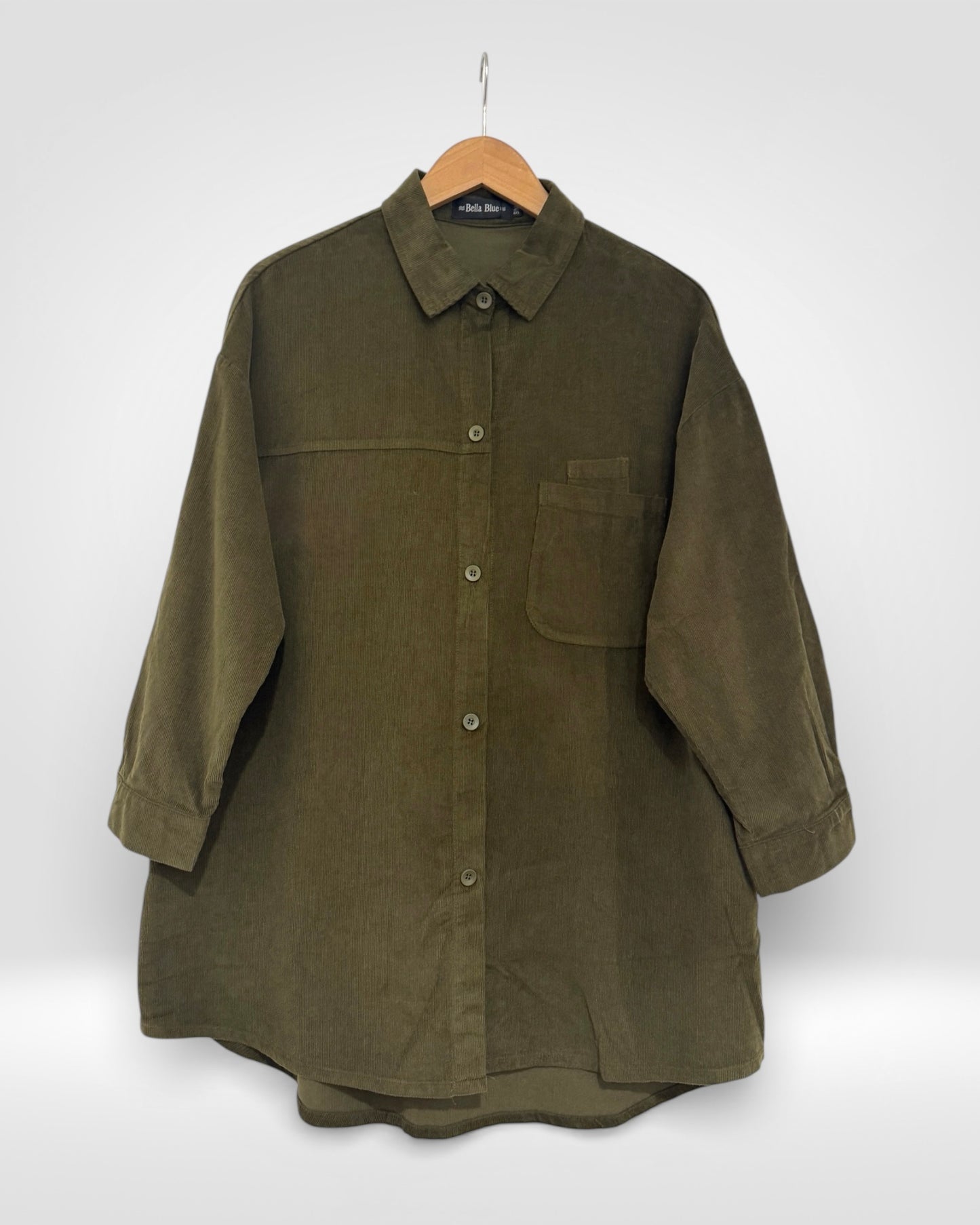 Olive Cotton Corduroy Button-Front Shirt Jacket (Bella Blue)