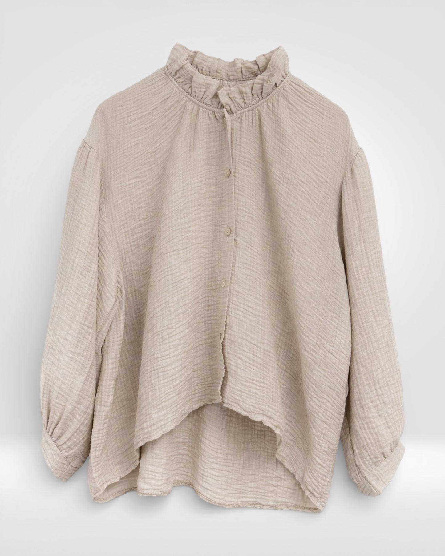 Soft Crinkle Ruffle-Neck Blouse