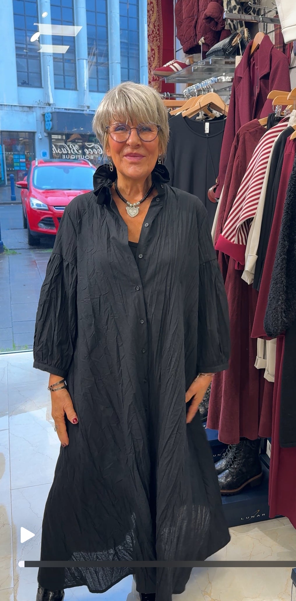 Ruffled Collar Relaxed Maxi Shirt Dress