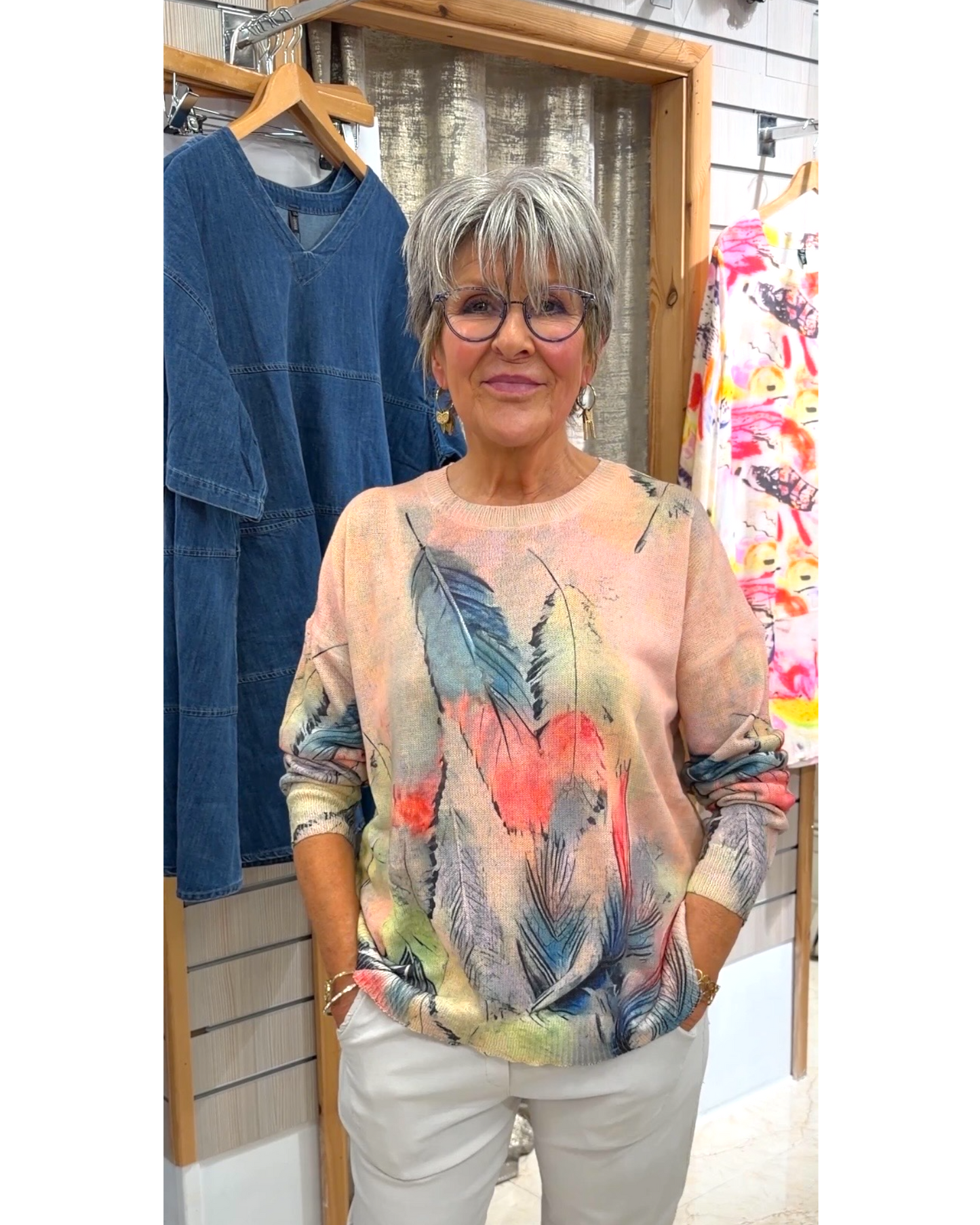 Feather Print Knit (Bella Blue)