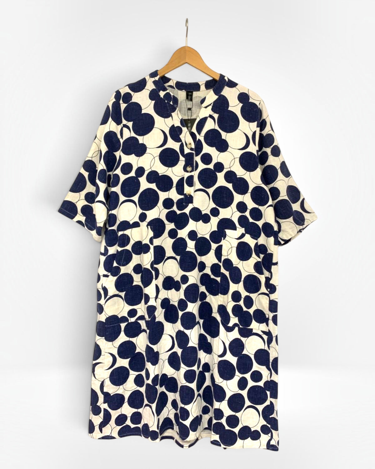 Indigo Circle Relaxed Linen Tunic Dress (Bella Blue)