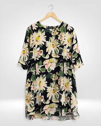 Floral Print Three-Quarter Sleeve Tunic Top (Bella Blue)