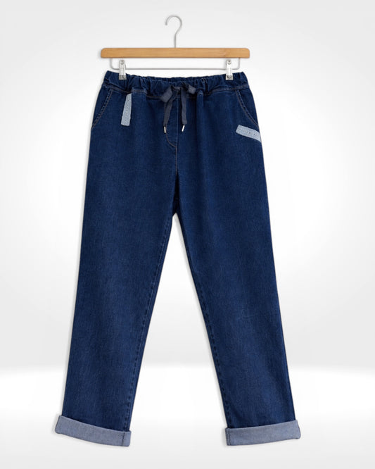 Indigo Flex Drawstring Denim Trousers