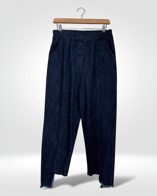 Fray Hem Statement Denim Trousers
