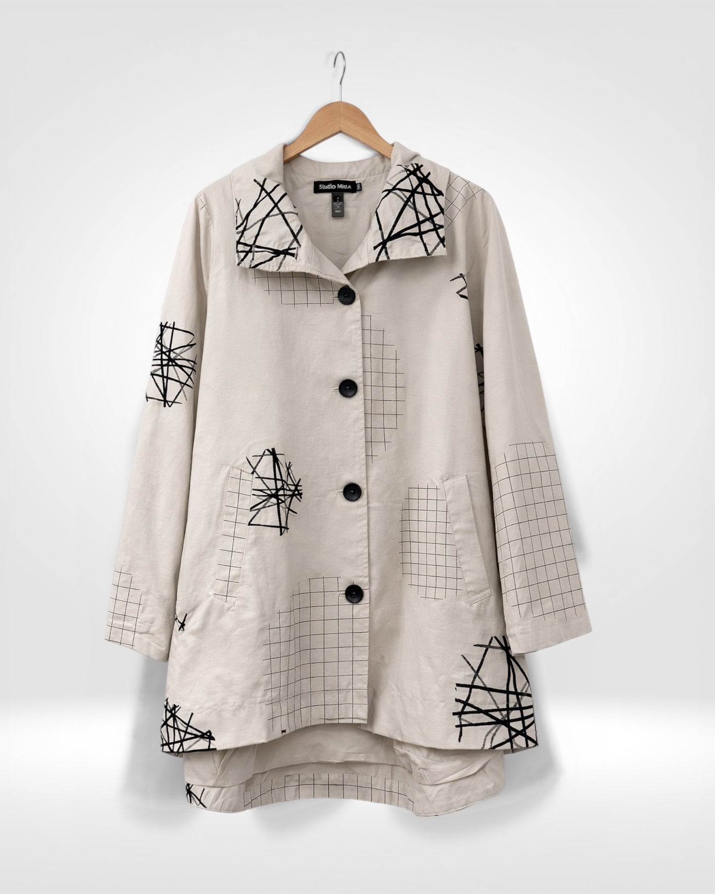 Abstract Grid Oversized Collar Button Jacket (Bella Blue)
