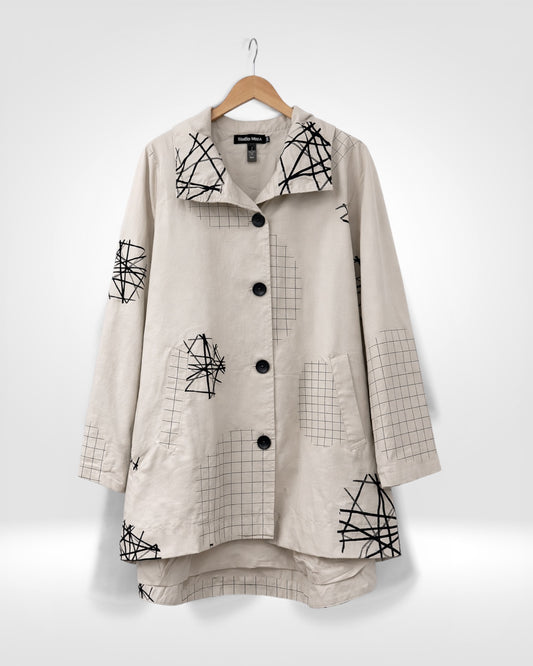 Abstract Grid Oversized Collar Button Jacket (Bella Blue)