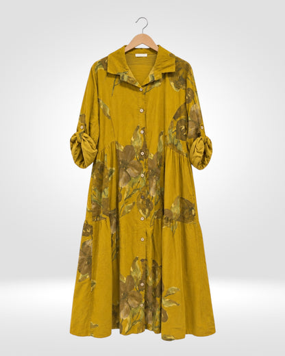 Italian Fine Needle Cord Floral Shirt Dress