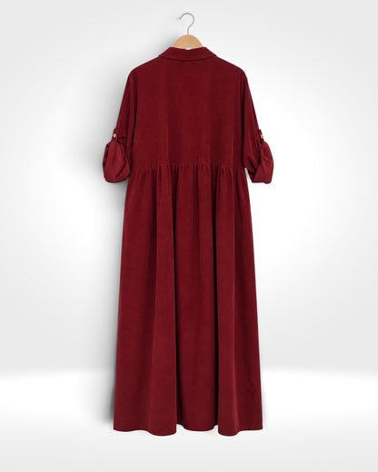 Fiore Sequin Flower Fine Cord Maxi Shirt Dress