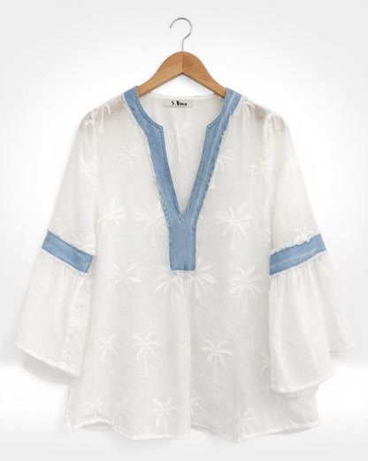 Tunique en chambray brodée Palm Breeze