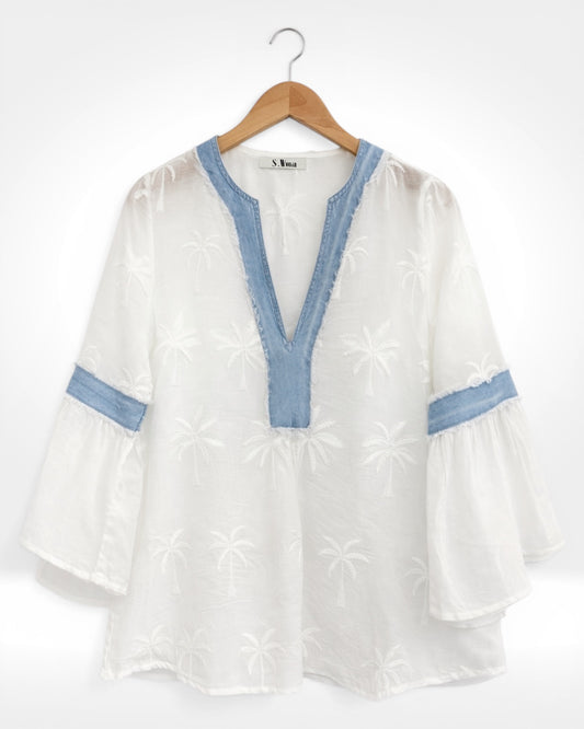 Tunique en chambray brodée Palm Breeze