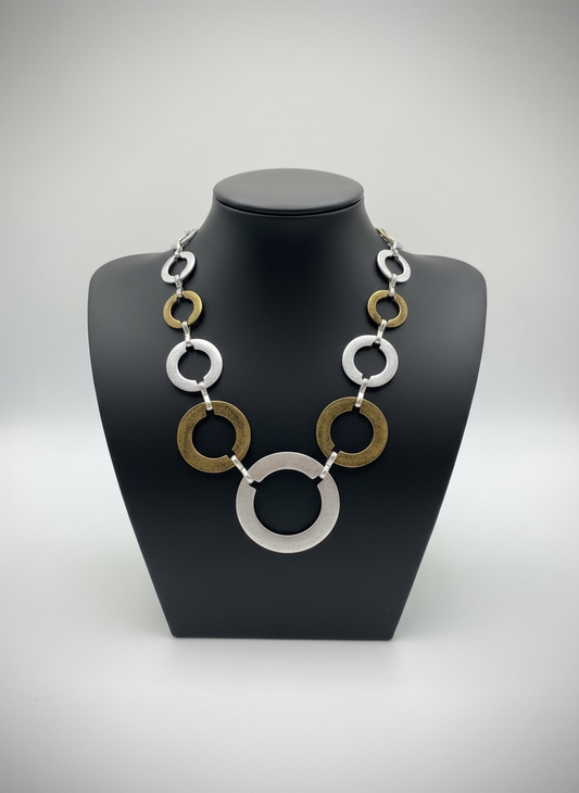 Two-Tone Circular Link Statement Necklace