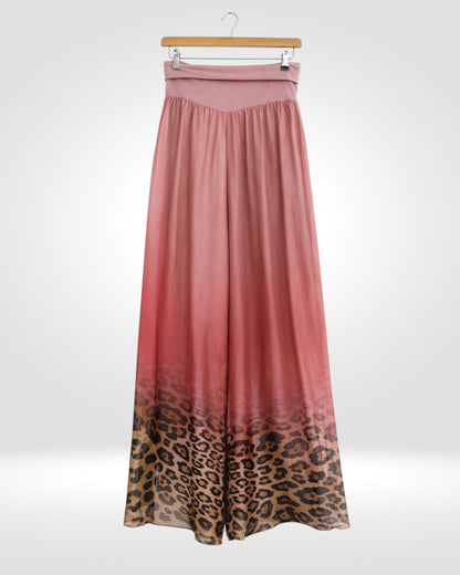 Wide-Leg Silk Animal Trousers
