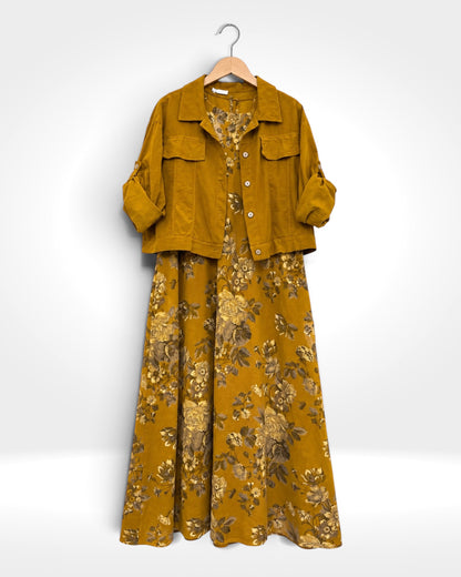 Florence Fine Cord Floral Dress & Jacket Two-Piece Set