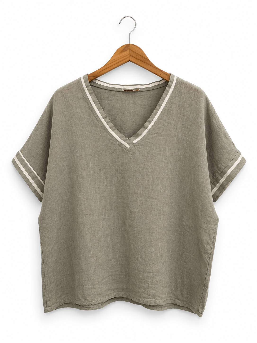 Stripe Trim Linen Top