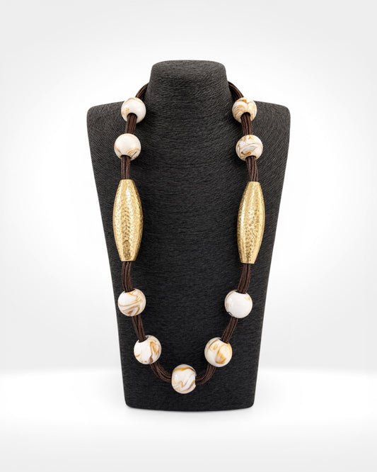 Marble Bead & Gold Accent Necklace