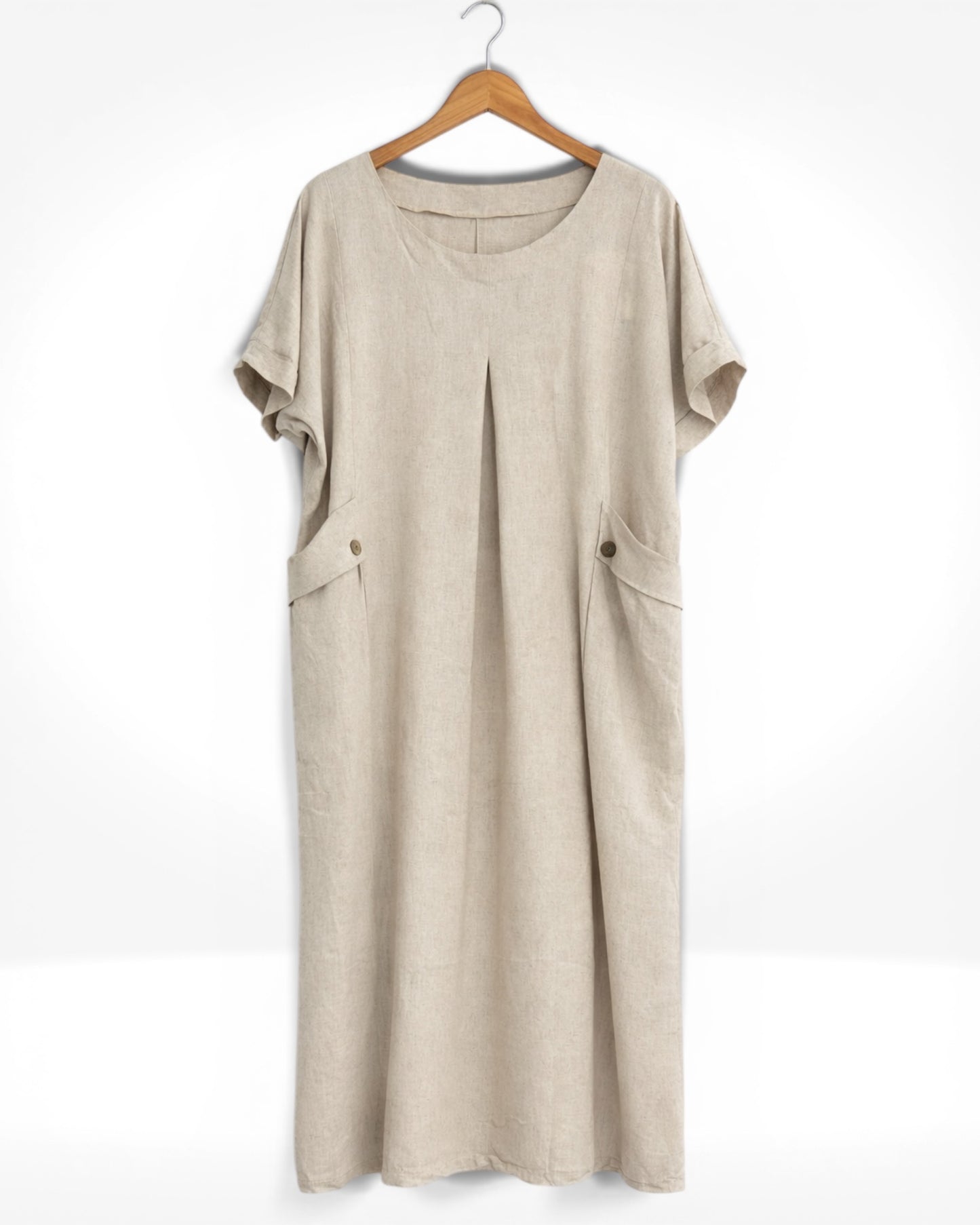 Linen Blend Relaxed Pocket Midi Dress