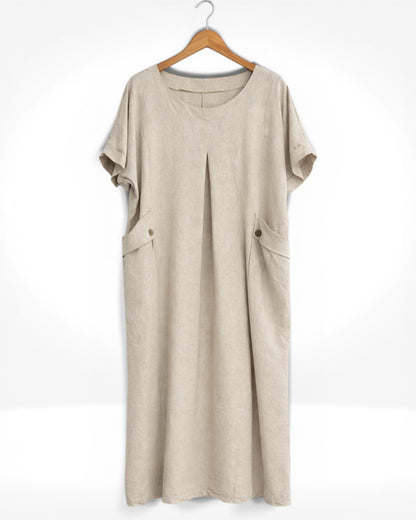 Linen Blend Relaxed Pocket Midi Dress