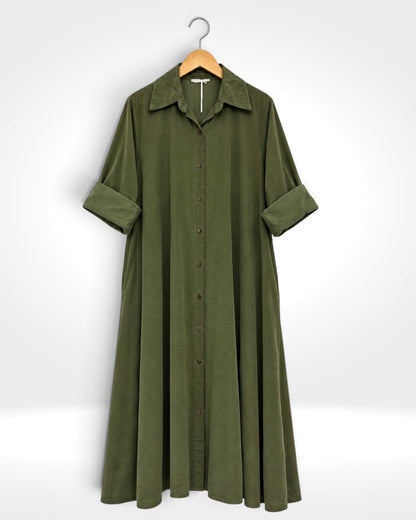 Siena Fine Cord A-Line Maxi Shirt Dress