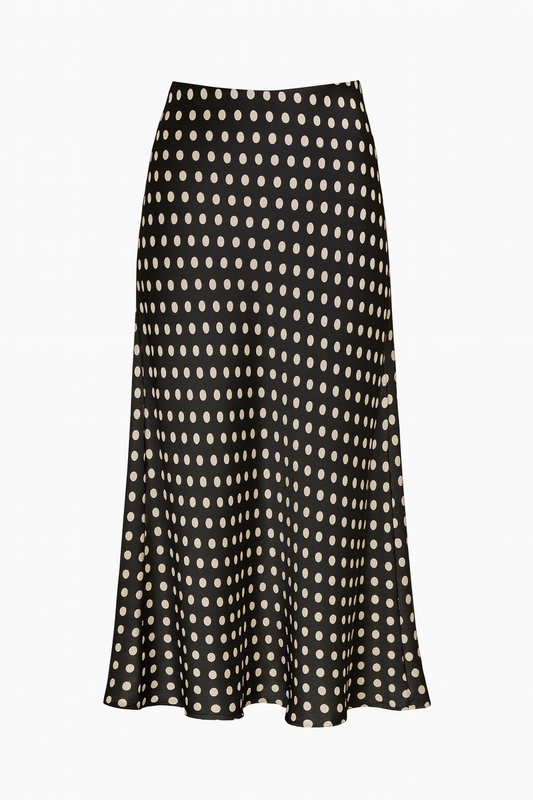 Satin Polka Dot Midi Skirt