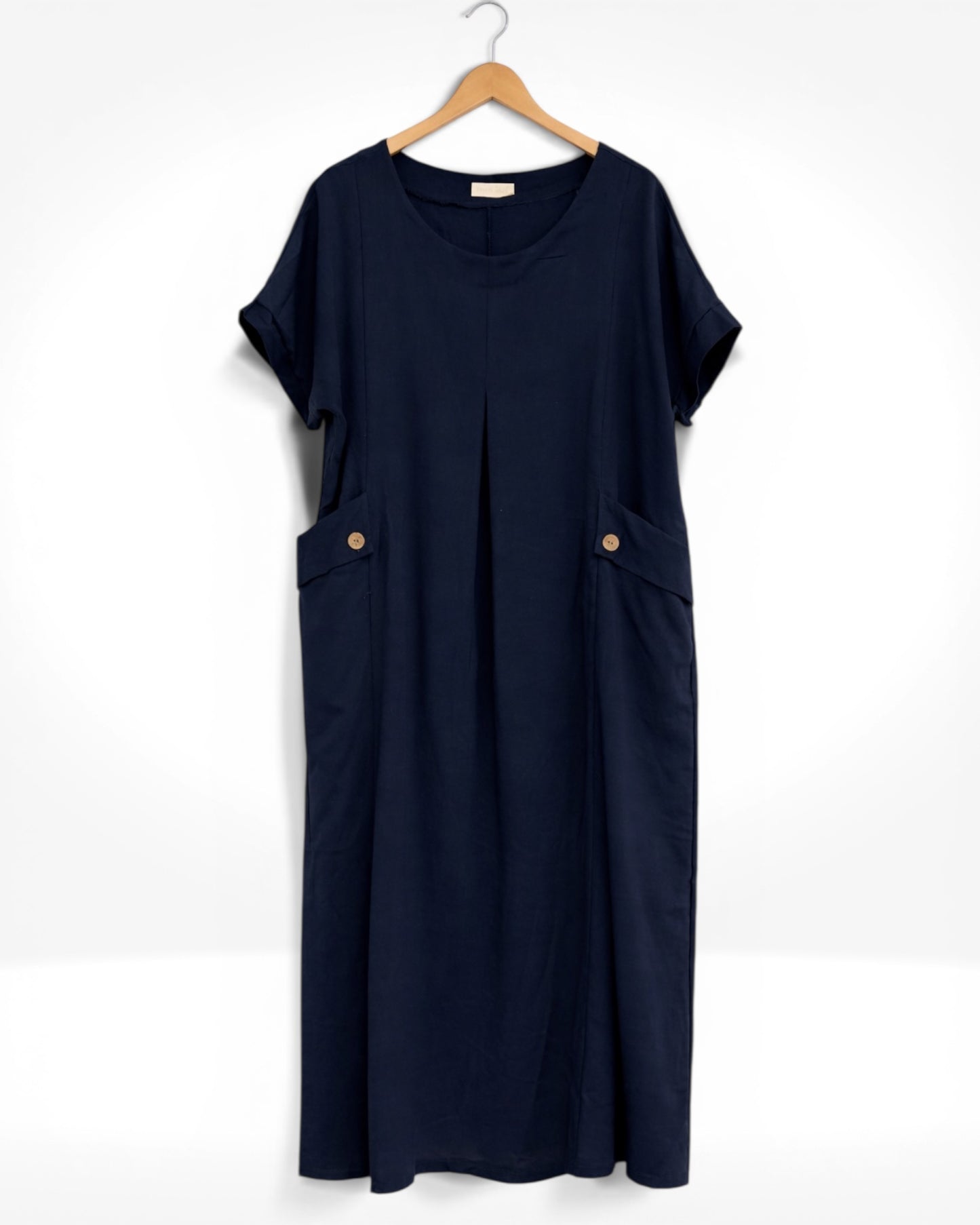 Linen Blend Relaxed Pocket Midi Dress