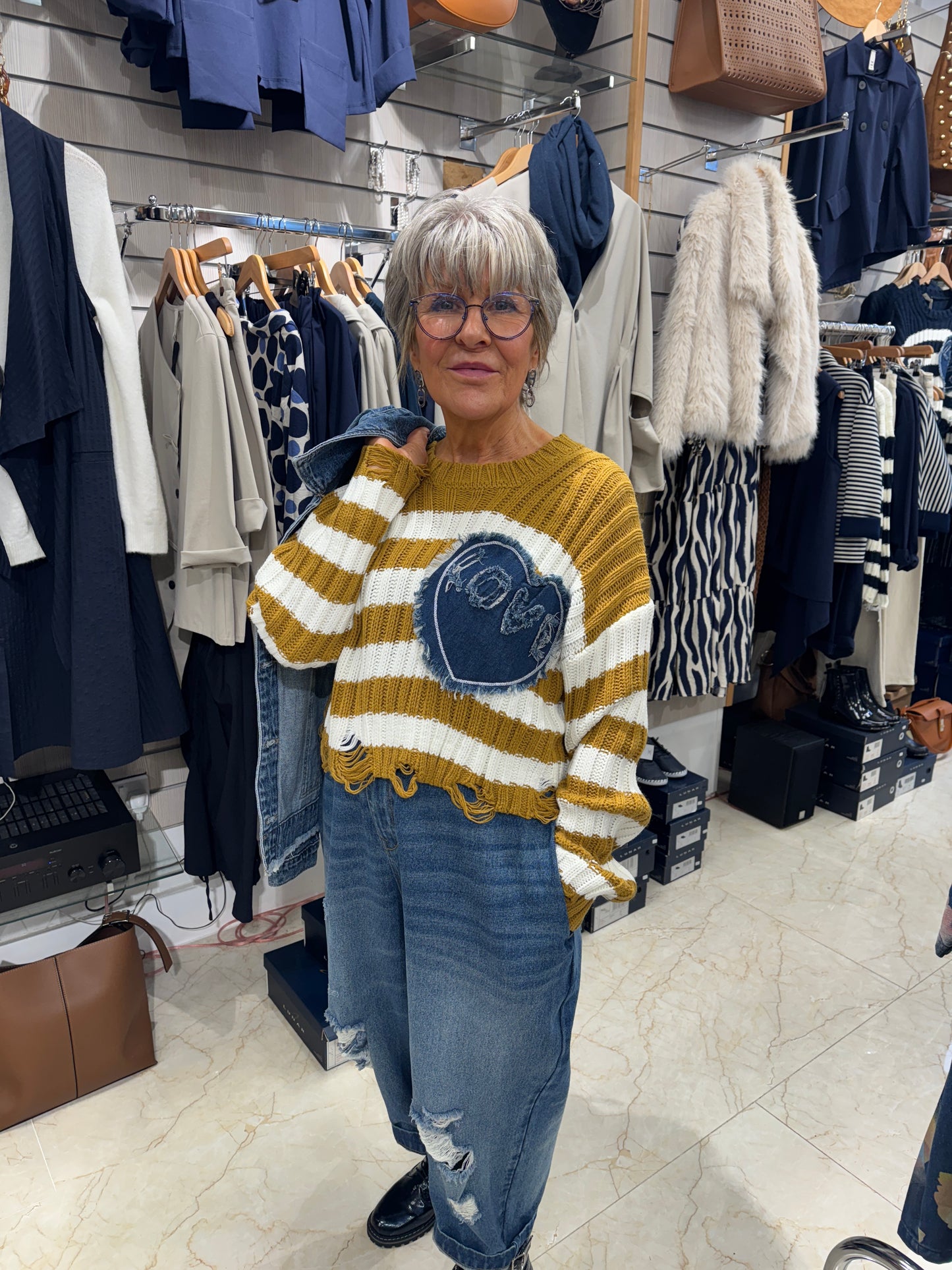 Striped LOVE Patch Knit Sweater