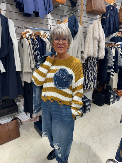 Striped LOVE Patch Knit Sweater