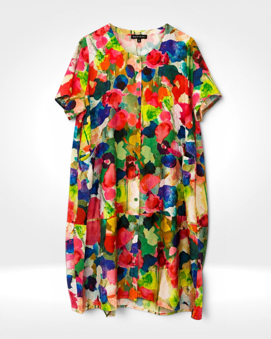 Abstract Bloom Button Dress (Bella Blue)