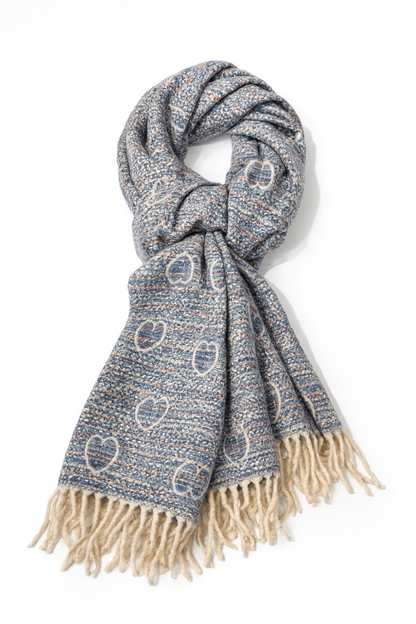 Soft Woven Heart Tassel Scarf
