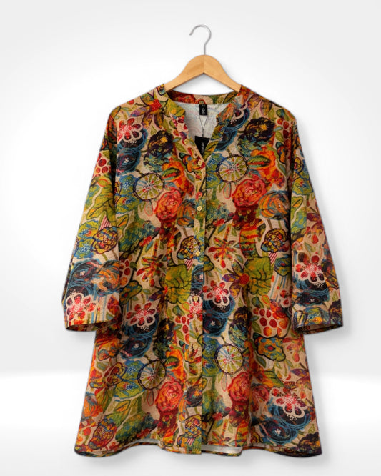 Multicolour Printed Button Tunic (Bella Blue)