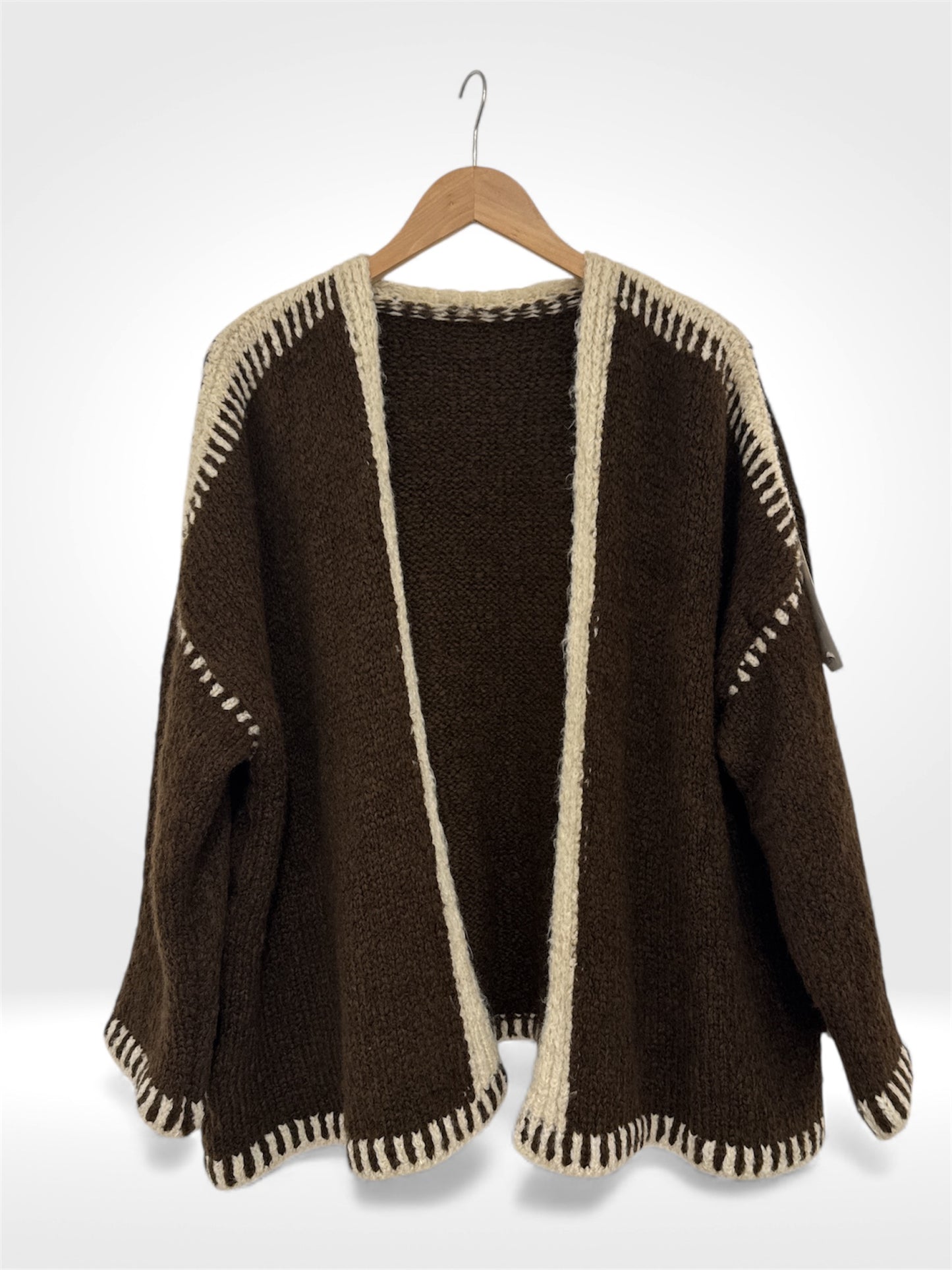 Hand-Stitched Contrast Knit Cardigan
