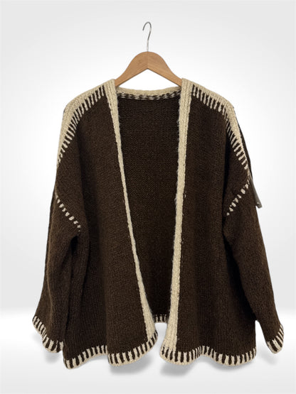 Hand-Stitched Contrast Knit Cardigan