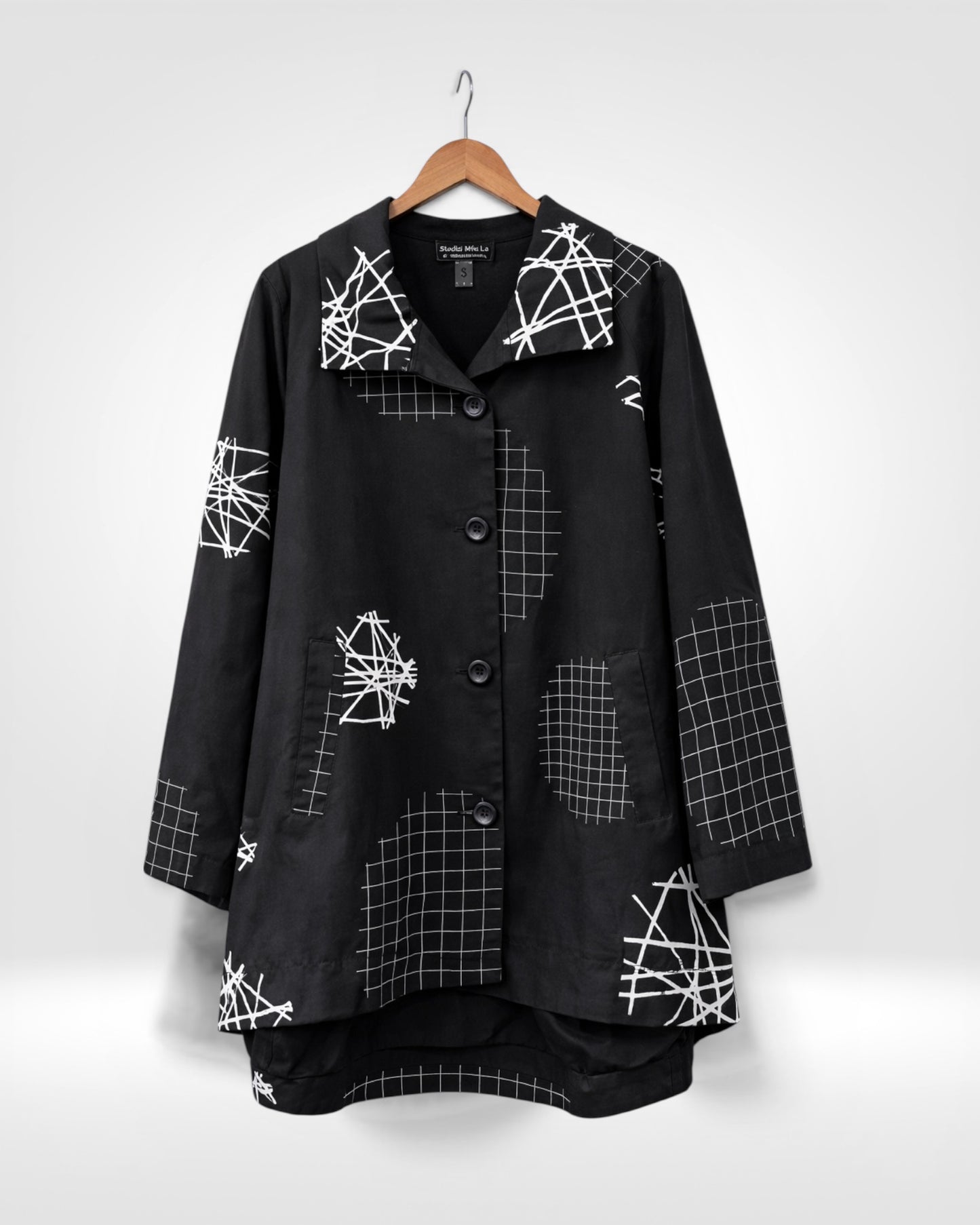 Abstract Grid Oversized Collar Button Jacket (Bella Blue)