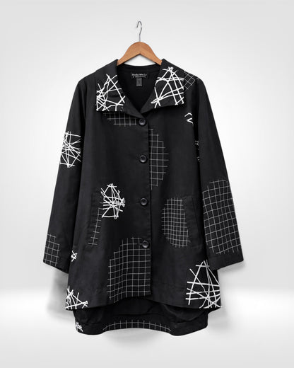 Abstract Grid Oversized Collar Button Jacket (Bella Blue)