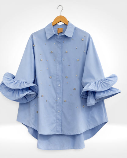 Celeste Embellished Ruffle Sleeve Shirt