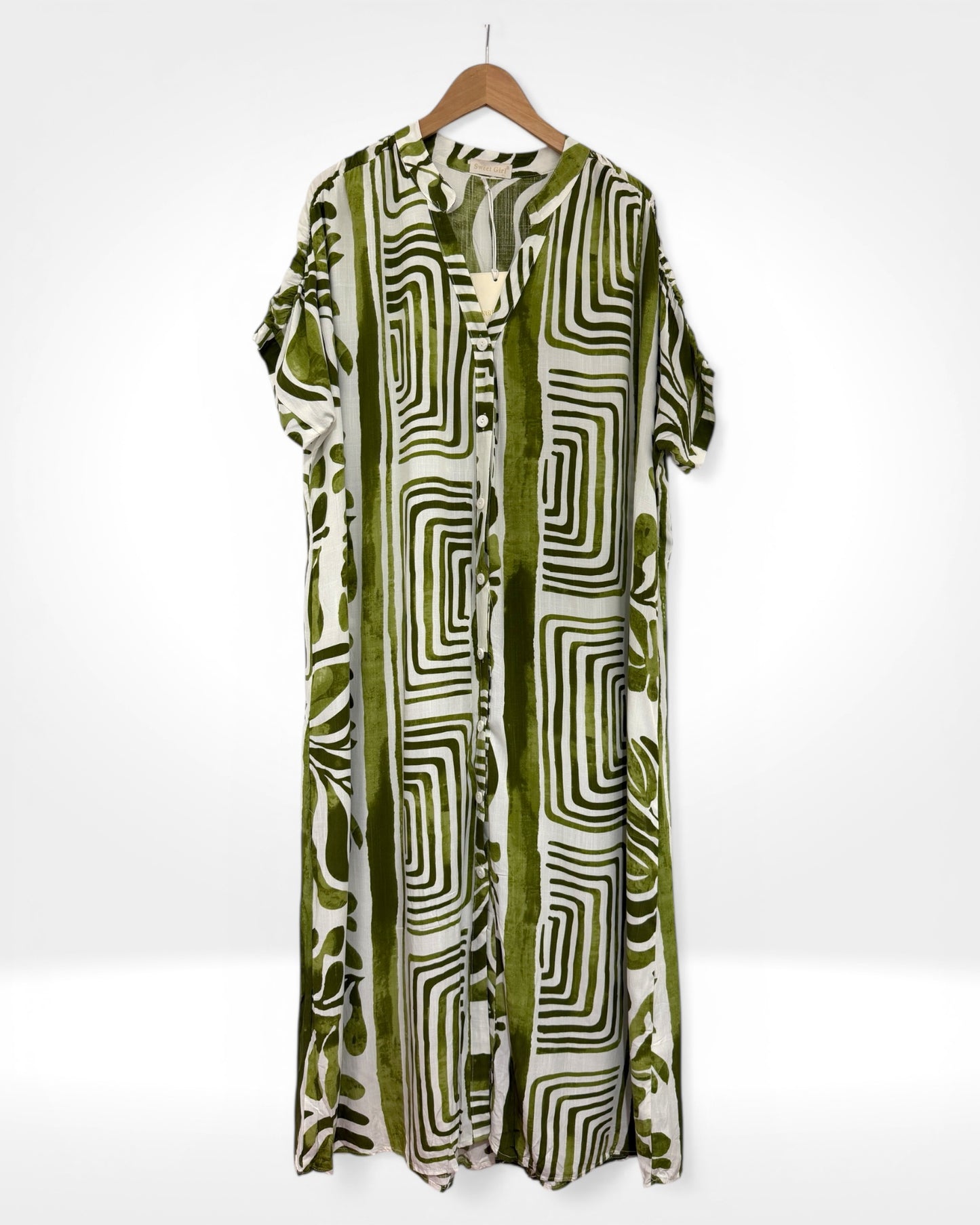 Lightweight Abstract Print Maxi Shirt Dress