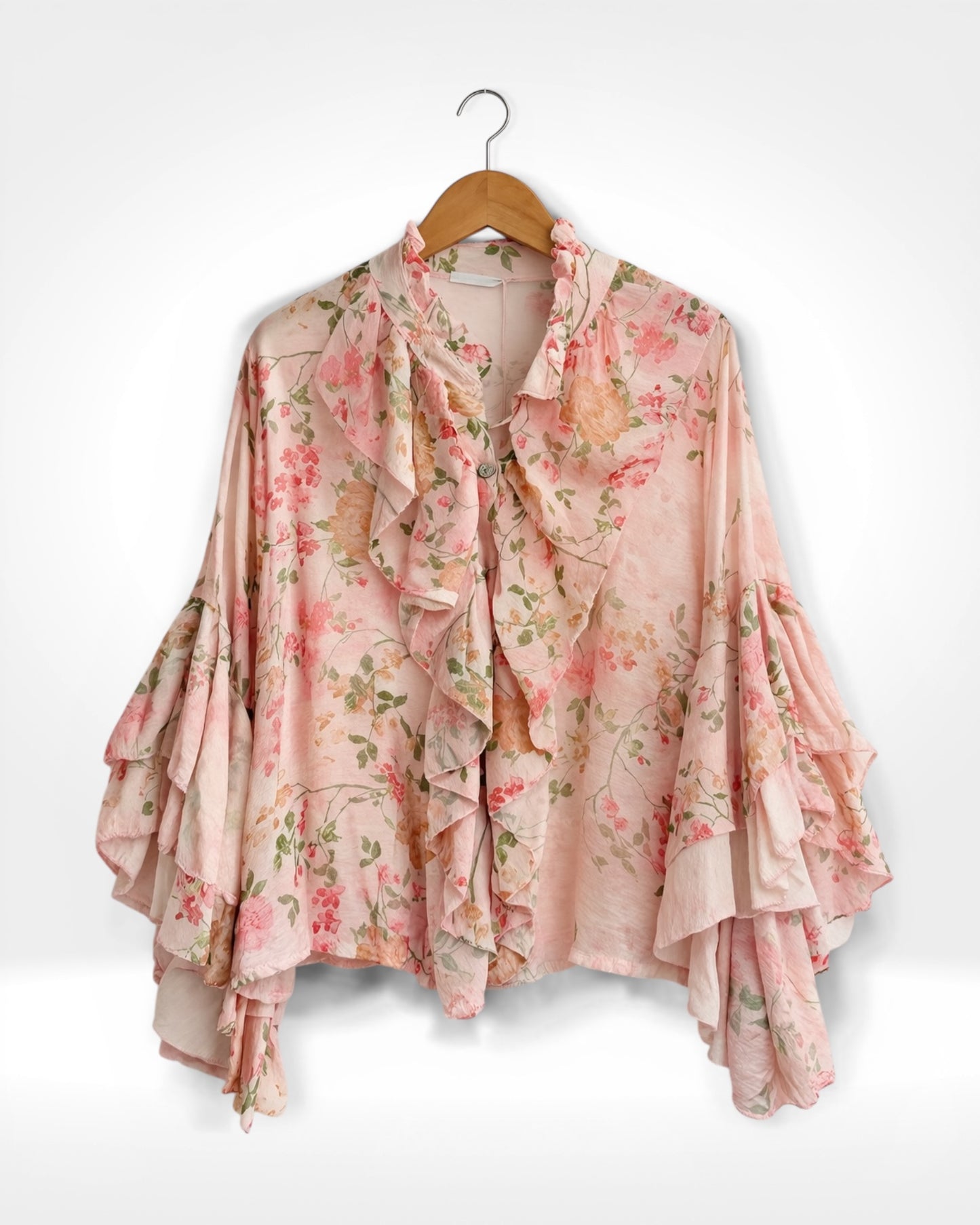 Vintage Bloom Ruffle Front Blouse