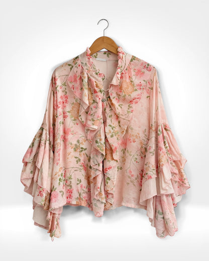 Vintage Bloom Ruffle Front Blouse