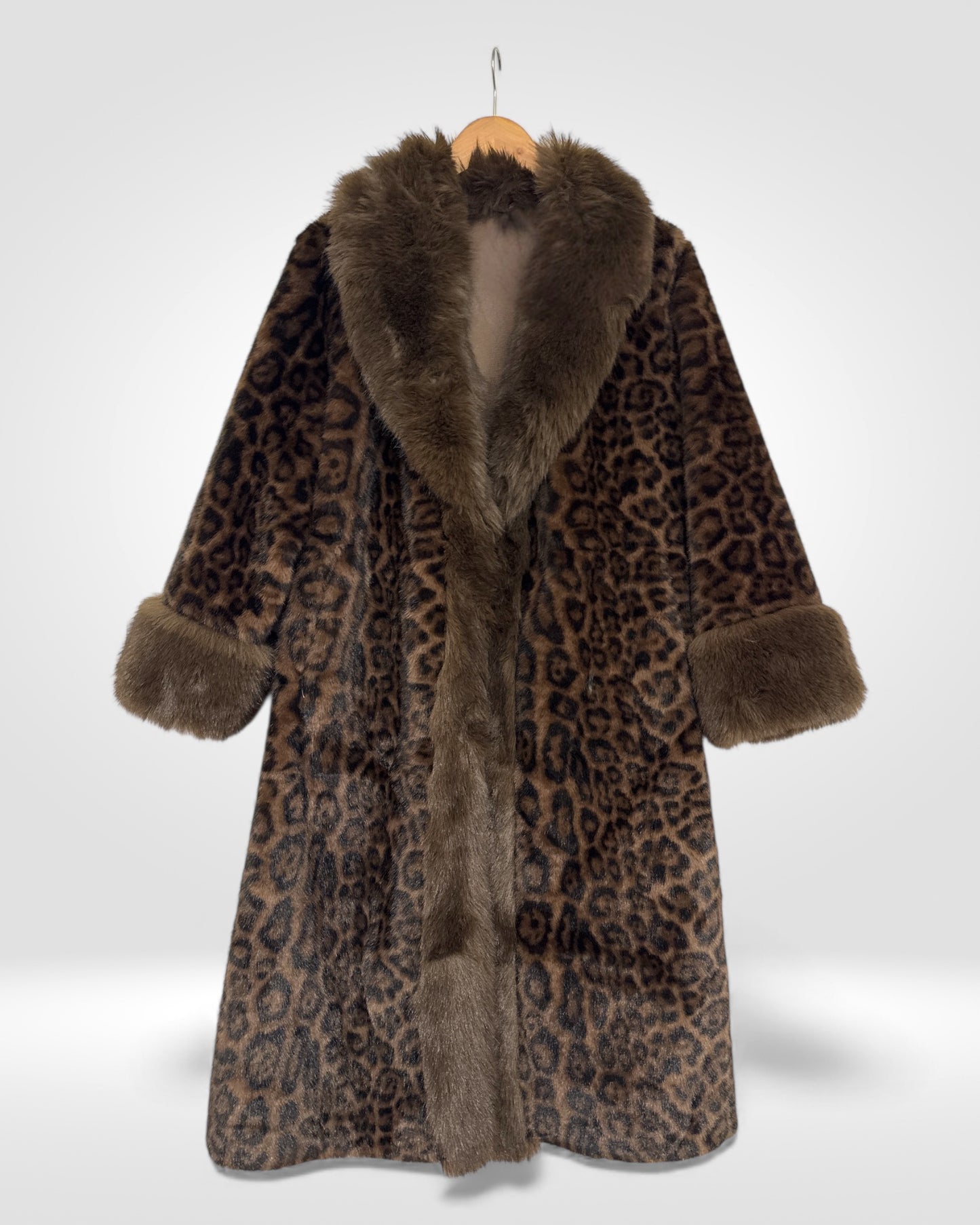 Chocolate Leopard Faux FurCoat