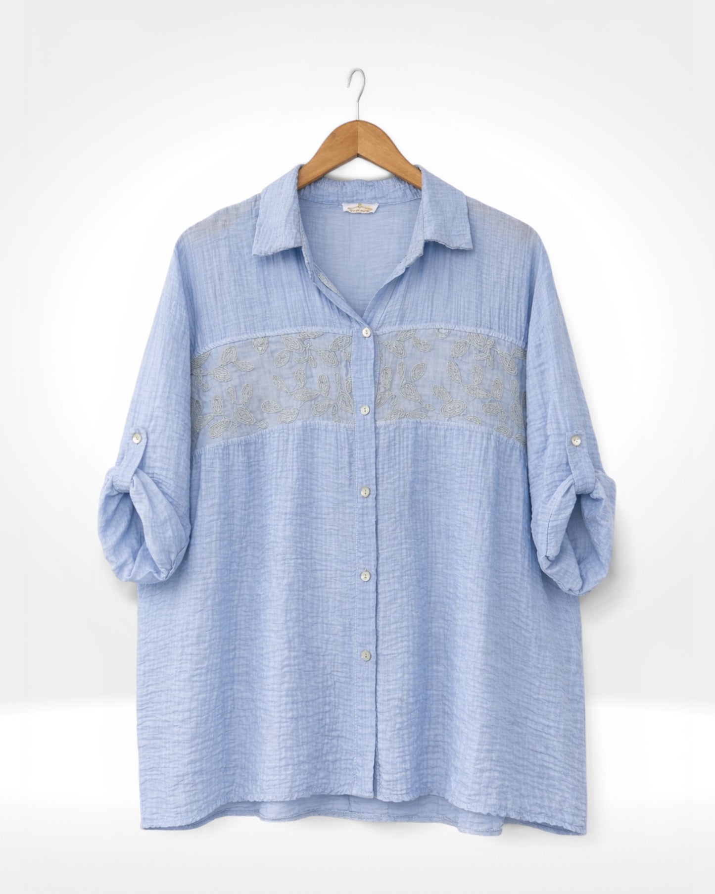 Embroidered Panel Crinkle Shirt