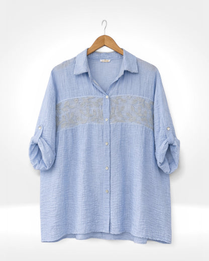 Embroidered Panel Crinkle Shirt