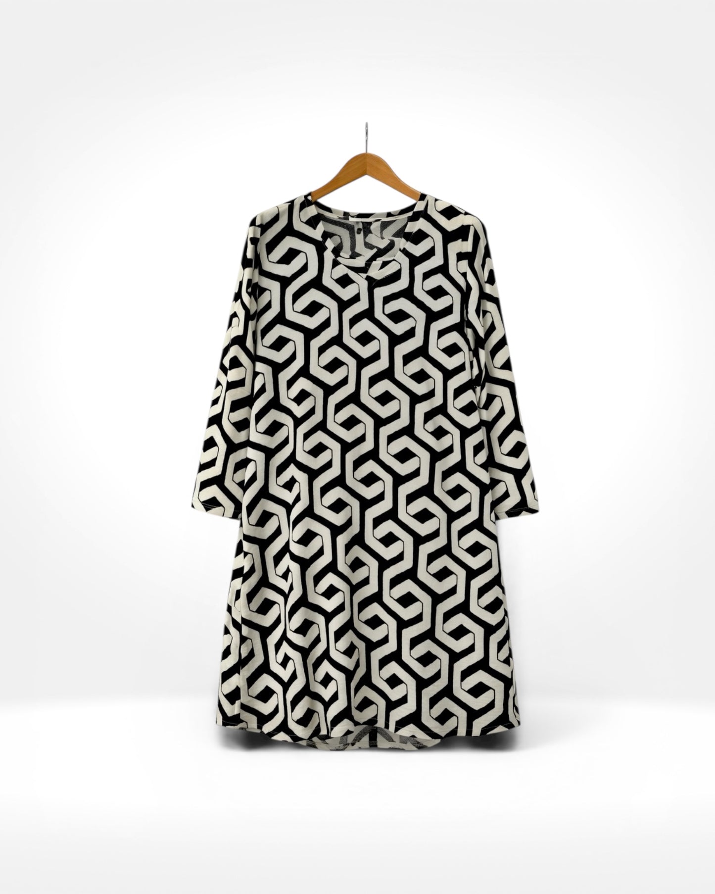 Monochrome Geoprint Tunic Dress (Bella Blue)